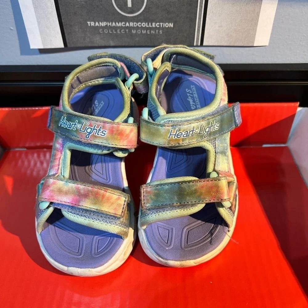 Skechers Girls S-Lights Heart Lights Tie Dye Sandals Multi Color 302300N Size 7